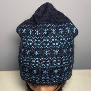 Dark gray and Blue Patterned Knit Beanie